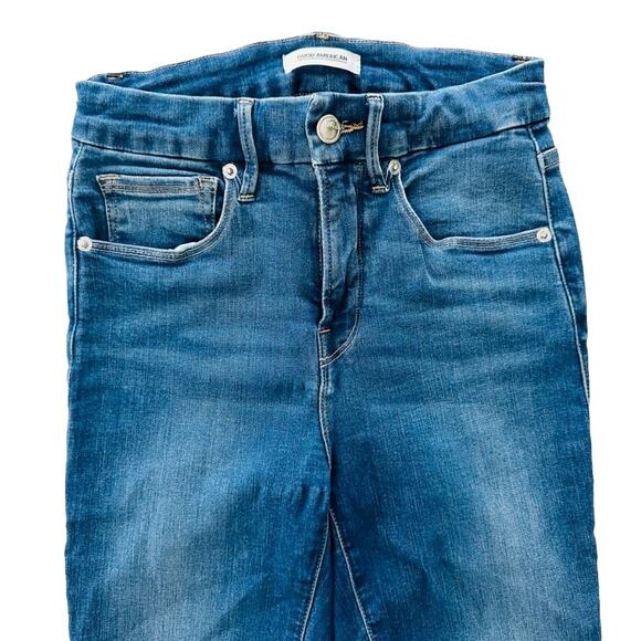 Good American Good Waist Crop Size 2/26 Blue331 Skinny Leg High Rise Stretch - Picture 4 of 8
